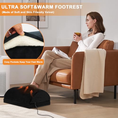 HAMOPY Heated Foot Rest for Under Desk with Pad Pocket, 3 Levels Temp Adjustable Controller & Washable Heated Footrest, Warm Foot Pocket for Office, Gaming, Ergonomic Design for Back Pain Relief