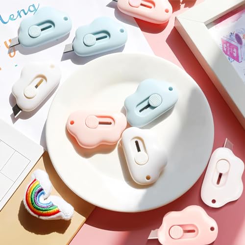 Box Cutter Retractable, 3 Pack Retractable Letter Opener, Adorable Cloud Tiny Letter Opener Envelope Slitter for Key Chain Pocket Bag Package Envelope Mail Letter Box