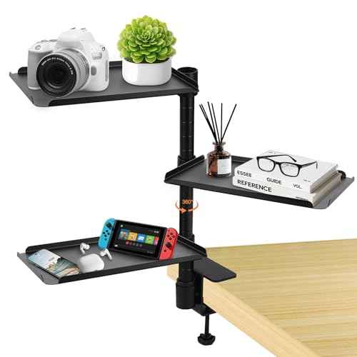 3 Tier Clamp On Desk Shelf£¬Adjustable Above or Under Desktop Organizer £¬360¡Æ Rotatable Carbon Steel Storage Tray for Home Office and Gaming Accessories£¨Black£©