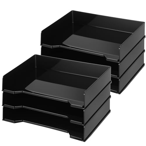 6 Pcs Stackable Letter Tray Rectangular Plastic Desk Organizer 13 x 9.5 x 2.6 in Paper Holder File Tray Accessories Rack for Desktop Office Desk Drawers (Black)