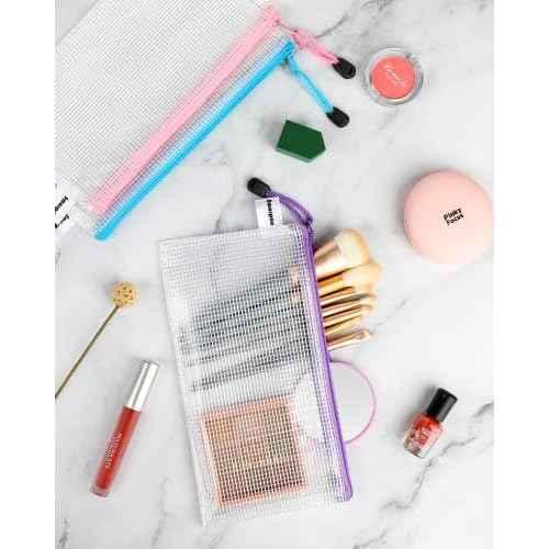 Smarpau 96 Pack Pencil Pouch, 12 Colors 9.3" x 4.7" Small Mesh Zipper Pouches, Clear Pencil Case Waterproof Zipper Bags for Office Supplies, Travel Organization