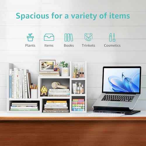 NUTIKAS White Desk Shelves Organizer - Adjustable Multi-Level Office Storage