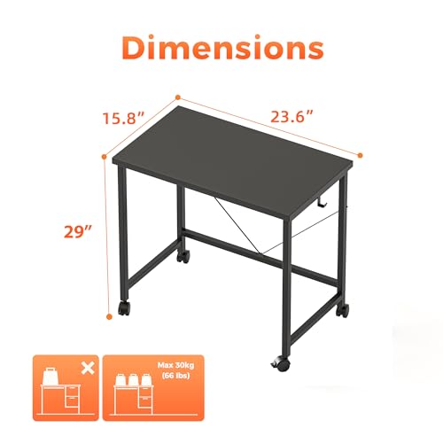 Mericonia 24x16 Inch Rolling Computer Desk - Small Adjustable Workspace
