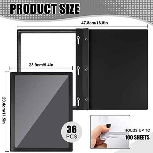 Teling 36 Pcs Report Covers with 3 Prong Fasteners Clear Front Presentation Folders Frame View Poly Report Folder Presentation Binder for Paper Document School Office(Black)