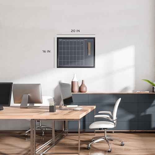 U Brands Magnetic Chalk Calendar Board, 16" x 20", Black Wood Style Frame, Premium Surface, Includes Chalk Pencils, Magnet