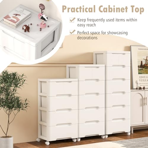 Giantex 16" x 13" x 31" 5-Drawer Rolling Storage Cart on Wheels, White Plastic Organizer