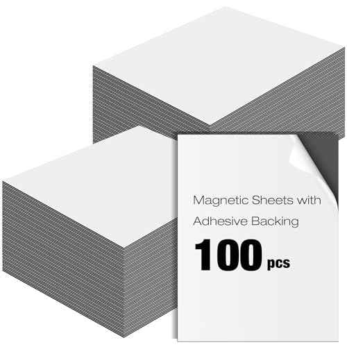 Xuhal 100 Pcs Magnetic Adhesive Sheets Black Magnetic Sheets with Adhesive Backing Flexible Self Paper Easy to Cut for Craft Board Photo Fridge (4 x 6 Inch)