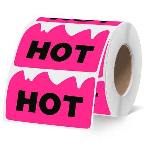 600 PCS Rave Hot Stickers 2 x 1-1/5 Inch Fluorescent Pink Hot Flame Fire Shaped Stickers Marking Popular Items for Restaurant Supermarkets Stores Shops (Fluorescent Pink)