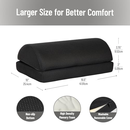 Mind Reader Air-Cloud Memory Foam Under Desk Footrest, Ergonomic Support for Back, Hip, Legs, Knees & Feet, Adjustable Height, Memory Foam, Black