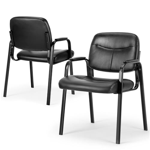Inky Leather Chair 2 Pack – Simple Deluxe Padded Arm Guest Chairs for Reception, Waiting Room