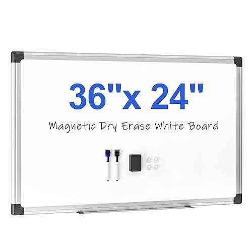 Magnetic White Board 36" x 24" for Wall, Dry Erase Board for Home Office, School, Study Room ? Silver Aluminum Frame, 2 Markers, 4 Magnets, Eraser Included