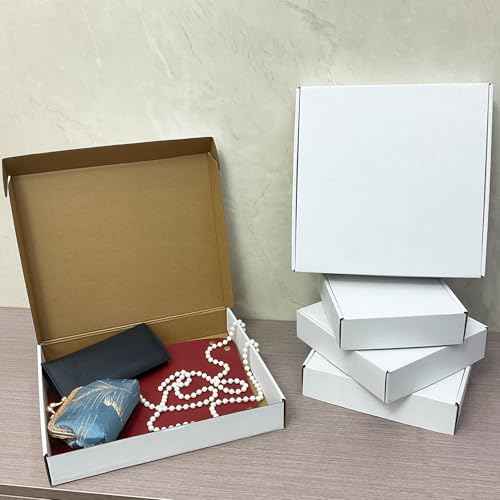 13x11x2 Inches Shipping Boxes Set of 25,White Corrugated Mailing Cardboard Box Literature Mailer for Packing Small Business Moving Storage, E-Commerce Packaging Mailing Boxes Gift Boxes for Presents