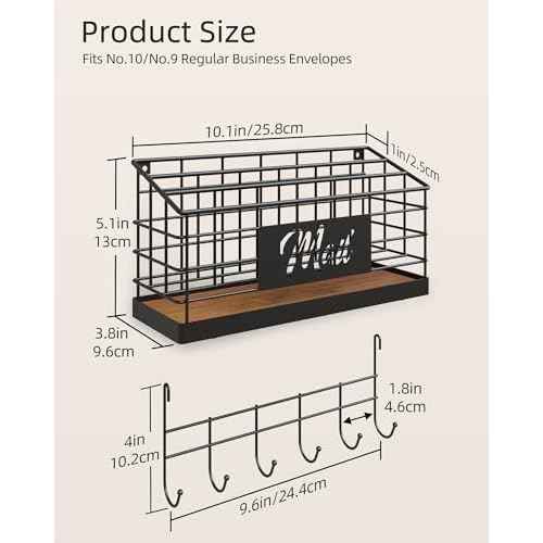 Mail Organizer Wall Mounted, 3-Slot Mail Holder, Mail Sorter for Desk, Desktop Mail Basket, Mail Organizer Countertop, Hanging Mail Basket with Key Holder for File Paper Folder