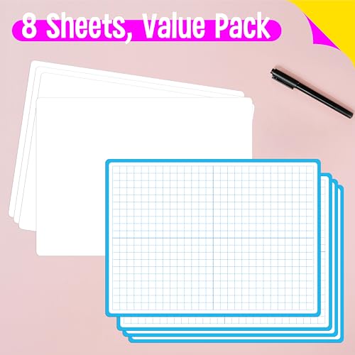 Xy Axis Graph Dry Erase Board - Double Sided Writable Math Whiteboard - 8 Pack, 12x9 Inches