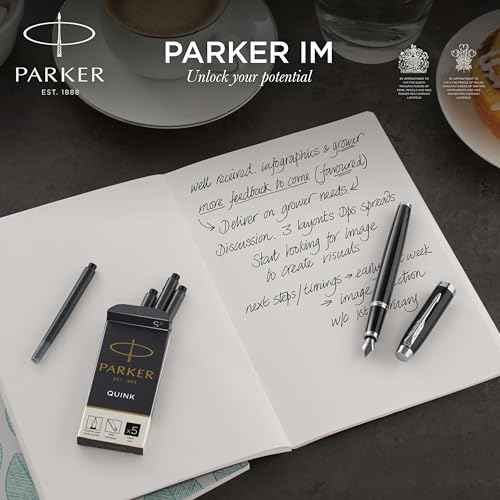 PARKER IM Fountain Pen, Brushed Metal, Fine Nib with Blue Ink Refill (1931649)