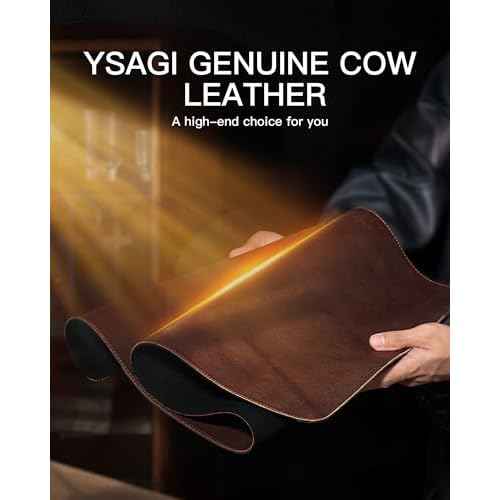 YSAGi Genuine Leather Desk Mat, 31.5"x15.8" Office Desk Pad, Thick Premium Table Pad with Stitched Line, Non-Slip Laptop Writing Pad with Rubber Base (Dark Brown, 31.5"x15.8")
