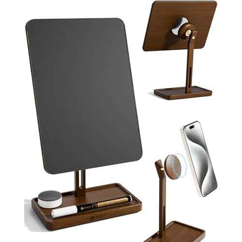 YEOUX Premium Desktop Glass Whiteboard & Magnetic Phone Stand 2-in-1 | 360¡Æ Adjustable | Solid Wood | MagSafe Compatible, Small Dry Erase Board for Office Home Desk