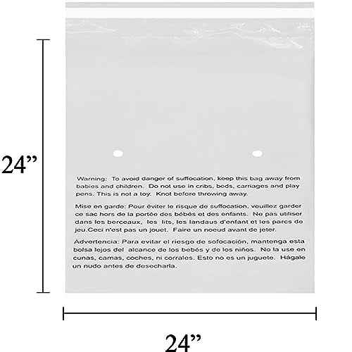 24" X 24¡± (5 Count) Self Seal Clear Poly Bags with Suffocation Warning for Packaging, Shipping, FBA Storage - Permanent Adhesive