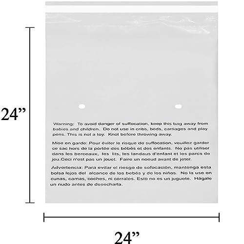 24x24 Inch Self-Seal Clear Poly Bags with Suffocation Warning, 75 Pack