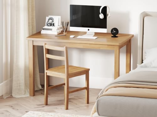 Zenflare 43.3" Desk with Chair Set - Solid Wood Farmhouse Home Office, Small Space Study Table