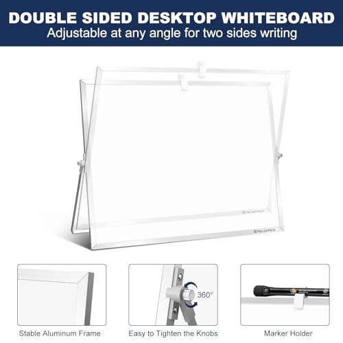 TSJ OFFICE Small White Dry Erase Board Silver Frame 18x14 Inches - Double-Sided Portable Whiteboard