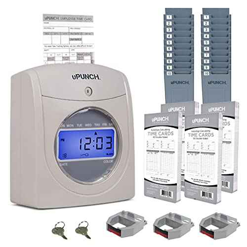 uPunch HN4500 Advanced Calculating Time Clock Bundle for Small Business: Complete Employee Time Tracking System with 200 Time Cards, Racks, Ribbons, and Keys