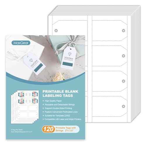 MaxGear 120 Price Tags with String, Gift and Clothing Tags, Hang Tag for Clothes, Jewelry, and Gifts ? 2" x 3.5" Printable Paper Tag Paper Labels (22802) for Easy Organization and Labeling
