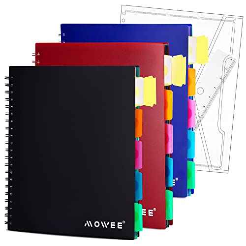 Spiral Notebook - 5 Subject Notebook, College Ruled Notebook With Dividers Pocket, Tabs Label (3PackMulti)