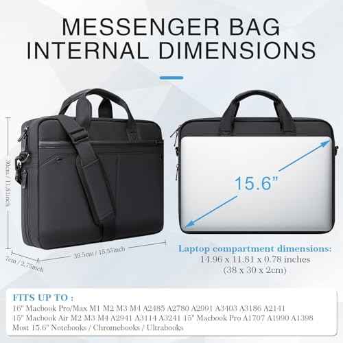 RAINYEAR 15.6 Inch Laptop Bag Laptop Shoulder Bag for Men, Expandable Waterproof Laptop Messenger Bag Large Capacity Computer Laptop Briefcase with Pockets for Travel Business Work Office, Black