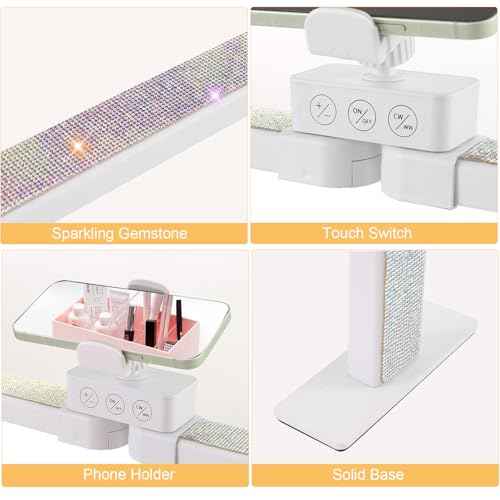 Nail Tech Lamp for Desk, Large Half Moon Light Touch Control with Phone Holder, 29 in 48W Brightness Adjustable Lash ARC Light for Manicure, Tattoo, Spa, Salon, 3000K-6000K LED Manicure Lamp (White)