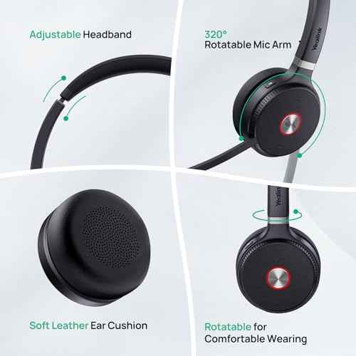 Yealink WH62 DECT Mono Teams Wireless Headset, 525 ft Range Work Headphone with 2X Noise Canceling Mic for IP Phone and Computer, Single Ear Headset with Call Control, Ringer,13H Talk Time