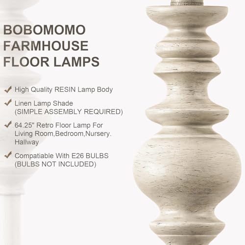 BOBOMOMO Antique White Farmhouse Floor Lamp 64.25" Tall Rustic Standing Light for Living Room & Bedroom