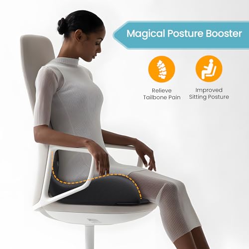 Extra Large Memory Seat Cushion for Office Chair Pressure Relief Sciatica & Tailbone Pain Relief Memory Foam Firm Coccyx Pad for Long Sitting, for Office Chair, Gaming Chair and Car Seat, Black