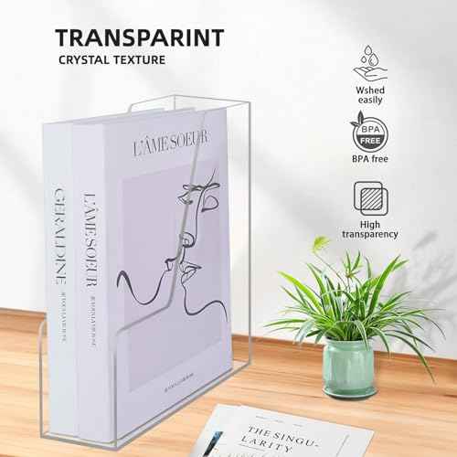 Clear Acrylic Magazine Rack, Vertical File Holder, Desk Organizer Storage Stand for Office, 4 Pack