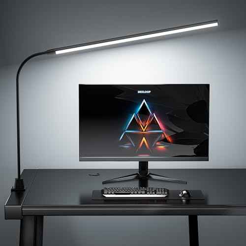 deeloop LED Clip-on Reading Light, 20" Ultra-Long Chips Bright Desk Lamp, 10%-100% Stepless Dimming & 3 Color Modes Office Lamp with 360 Gooseneck Memory Function Clamp Light