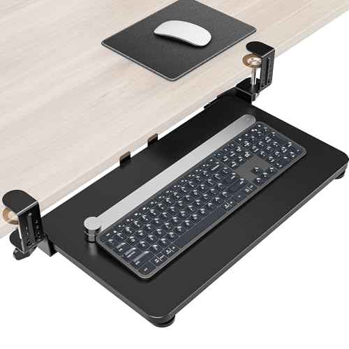 Ergonomic Mouse & Keyboard Tray Under Desk, Pull Out with Adjustable C-clamp, 20 (25.9 Including Clamps) x 11.8 Inch Slide Out Computer Keyboard Drawer Mouse Tray for Typing, Black