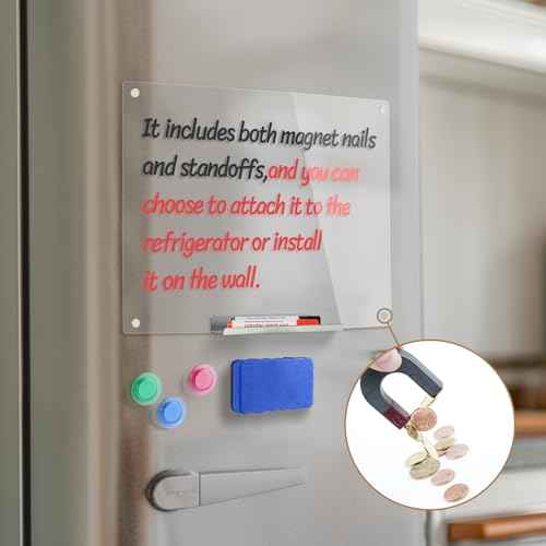 Acrylic Magnetic Dry Erase Board for Fridge,12¡±X16¡± Clear Whiteboard for Wall,Frameless Magnetic Dry Erase Board for Kitchen,Office,Classroom,Includes Makers/Eraser/Maker Holder/Magnets.3040C