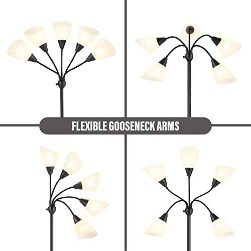 HonoDing Medusa Floor Lamps Standing Lamps 5 Heads Adjustable Reading Light Large Shade Use E26 A19 Bulb Floor Lamps for Living Room Bedroom (Black)