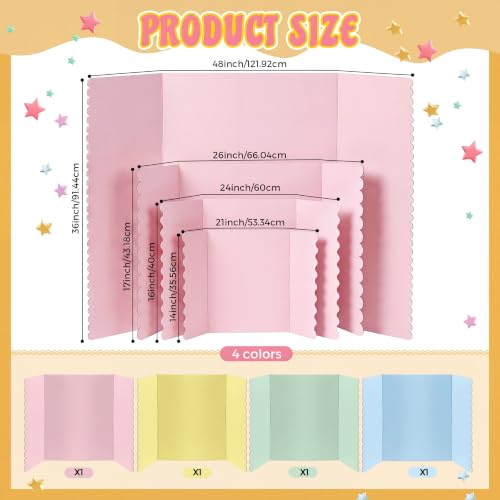Mooliwe 24x16 Inch Macaron Scalloped Trifold Poster Board 4 Pack