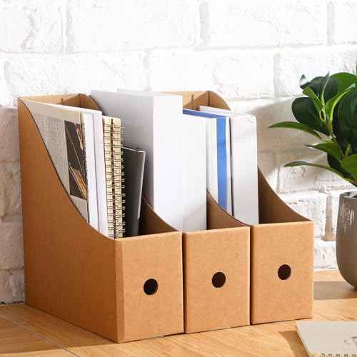 Thenshop 24 Pcs Cardboard Magazine File Holders Magazine Book Bin Box with Label Sticker Paper Organizer Storage Folder for Desk Shelves School Classroom Office Supplies(Classic,Brown)