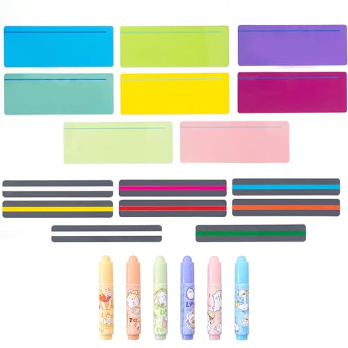 Koogel 22-Piece Guided Reading Strips Kit with 16 Colored Overlays & 6 Highlighters - Mixed Colors