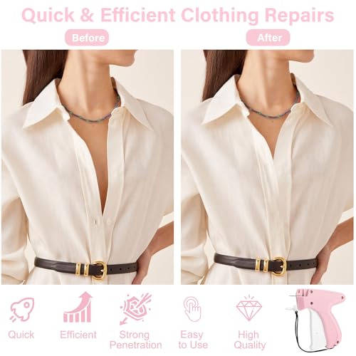 CAPOT Pink Stitch Gun for Clothes – Quick Fixer with 6 Needles & 2000 Fasteners, Handheld Tag/Repair Tool