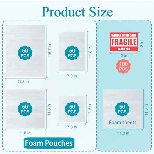 350 Pcs Dish Packing Supplies for Moving, 250 Cushion Foam Pouches and Sheets, 4 Sizes (16x12'', 12x12'', 12x8'', 8x8'') with 100 Fragile Stickers, Foam Pouches for Packing, Storage, Shipping