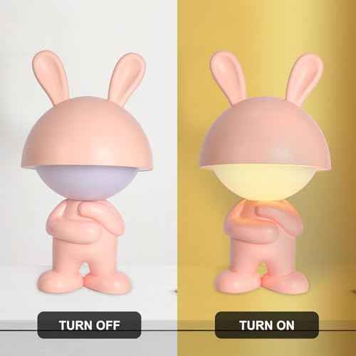 Rechargeable Rabbit Shape LED Dimmable Touch Desk Lamp Reading Night Light Cute Bunny Bedside Lamp (Pink)