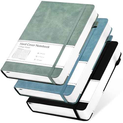 CAGIE 3 Pack Journals Notebooks for Women Men Thick Lined Journaling Notebooks A5 Leather Journals for Writing Hardcover Journal Supplies Diary, Green& Black& Blue