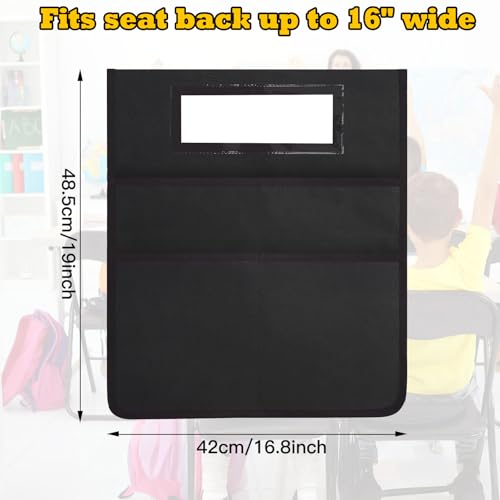 12 Pack Black Chair Pockets for Classrooms, Chair Pocket with 3 Heavy Duty Storage Pocket, Chair Back Buddy Pocket with Name Tag Slot, Ideal Back to School Supplies, Classroom Must Haves