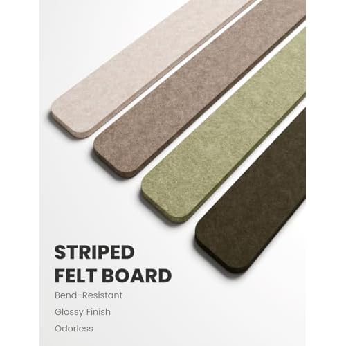 Cork Board Alternative Felt Strip Board 8-Pack 13"x2", Office Pin Board with 50 Push Pins, Adhesive Install for Bedroom Door & Home Office(Linen Dusk)