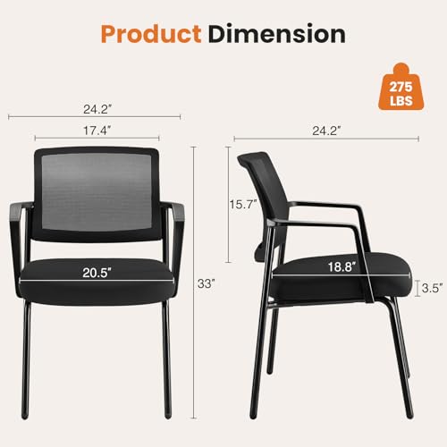 Black 2-Pack Mesh Back Stacking Office Chairs with Upholstered Seat & Ergonomic Lumber Support