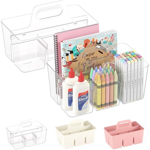 Lifewit 2-Pack Plastic Divided Caddy Organizer with Handle, Portable Art Supply Storage Organizer for Craft Supplies, Cosmetics, Holds Pencil, Crayon, Brushes, Hair Product, Dorm Shower Caddy, Clear