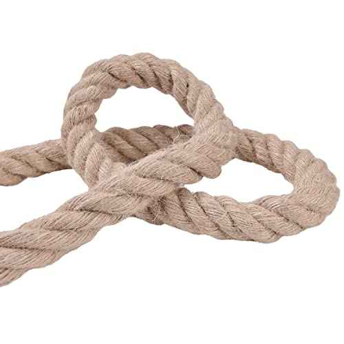 Natural Jute Rope 1 Inch x 50 Ft - Heavy Duty 900 LB Strength, Twisted Hemp Rope for Crafts, Porch Swings, Tug of War, Deer Hunting, Nautical Decor, Landscaping & Home DIY Projects